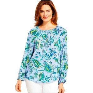 Talbots Woman Blue Paisley Print Blouse Top Size XS